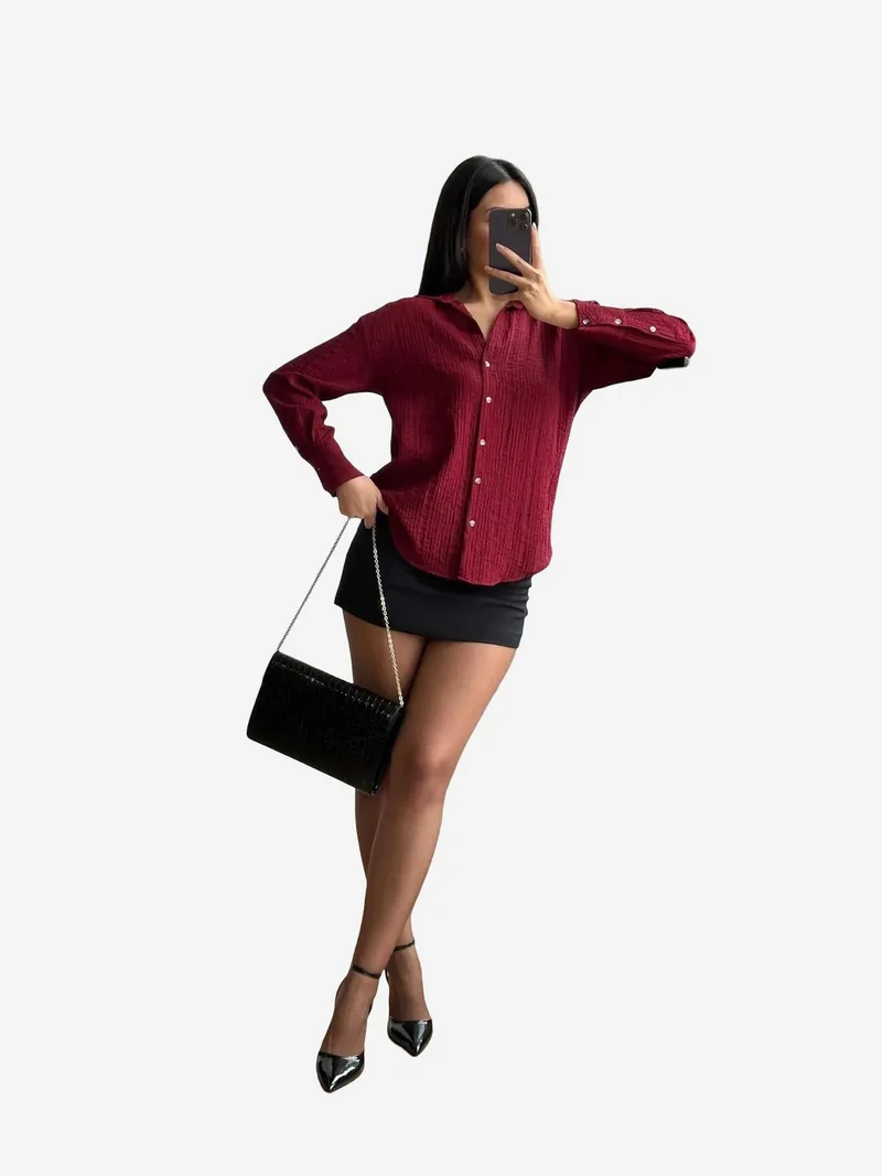 MixRay Burgundy Red Mixray Long Sleeve Shirt for Women | Best Price UAE