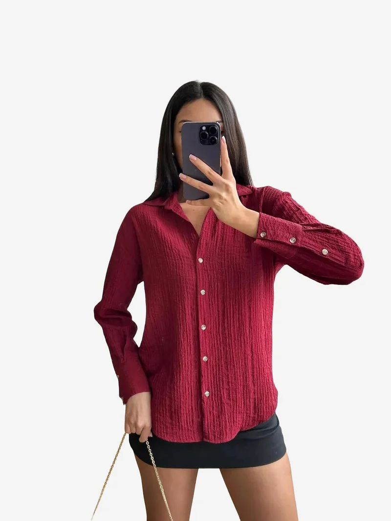 MixRay Burgundy Red Mixray Long Sleeve Shirt for Women | Best Price UAE