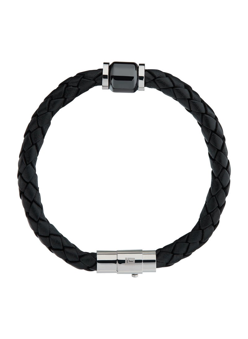 غاي لاروش سوار غي لاروش من الستانلس ستيل والجلد للرجال ، أسود ، 4TW708AV - Image 1