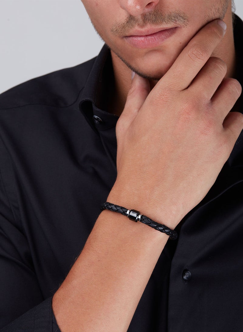 غاي لاروش سوار غي لاروش من الستانلس ستيل والجلد للرجال ، أسود ، 4TW708AV - Image 2