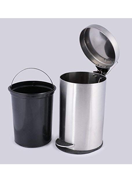 Naturalev Naturalev Stainless Steel Pedal DustbinPedal Garbage Bin with Plastic Bucket Round Shape use for Home Office Kitchen Bathroom 7X10 Inch 5 Liter Silver 6 pcs  - Image 3