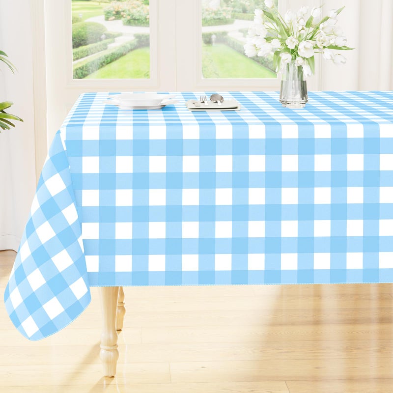 Smiry Rectangle Table Cloth Waterproof Vinyl Tablecloth with Flannel Backing Wipeable Buffalo Plaid Table Cover for Picnic Indoor and Outdoor Baby Blue White 60x84 - Image 2