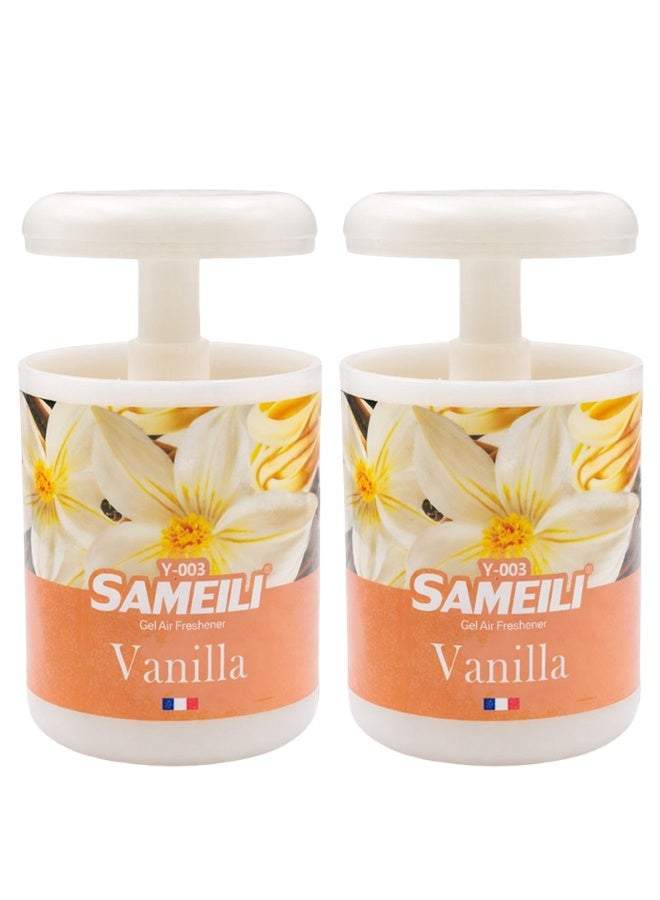 ساميلي مجموعة مكونة من قطعتين: معطر جو جل برائحة الفانيليا من SAMEILI (طراز Y-003) – معطر جل قابل للتعديل (نوع السحب)، يوفر تحكماً طويل الأمد في الروائح، مناسب للاستخدام في لوحة القيادة بالسيارة، وحامل الأكواب، والمنزل، والمكتب. - Image 1