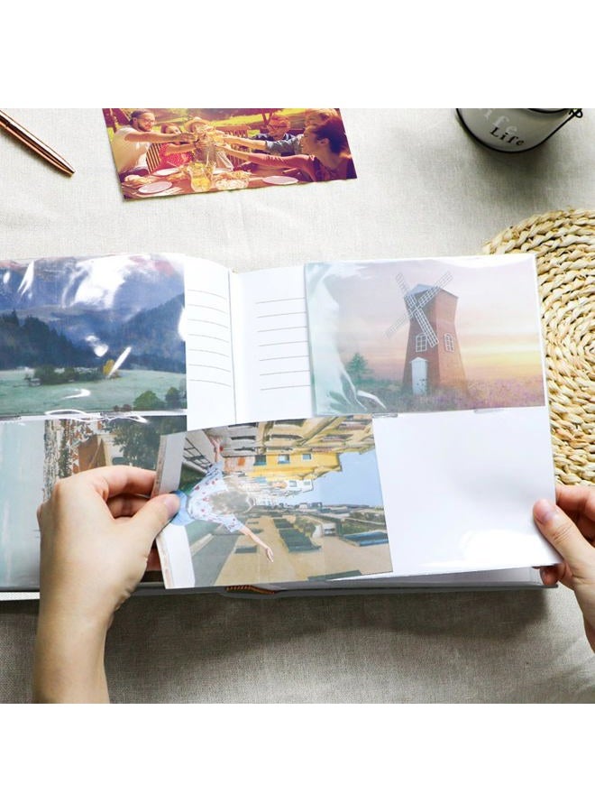 Holoary ألبوم صور 4x6 200 صورة مع منطقة كتابة، ألبوم صور 200 جيب، غلاف قماش الكتان كتاب صور كبير، ألبومات صور 4x6 للذكريات حفلات الزفاف العائلية السفر (بيج) - Image 4