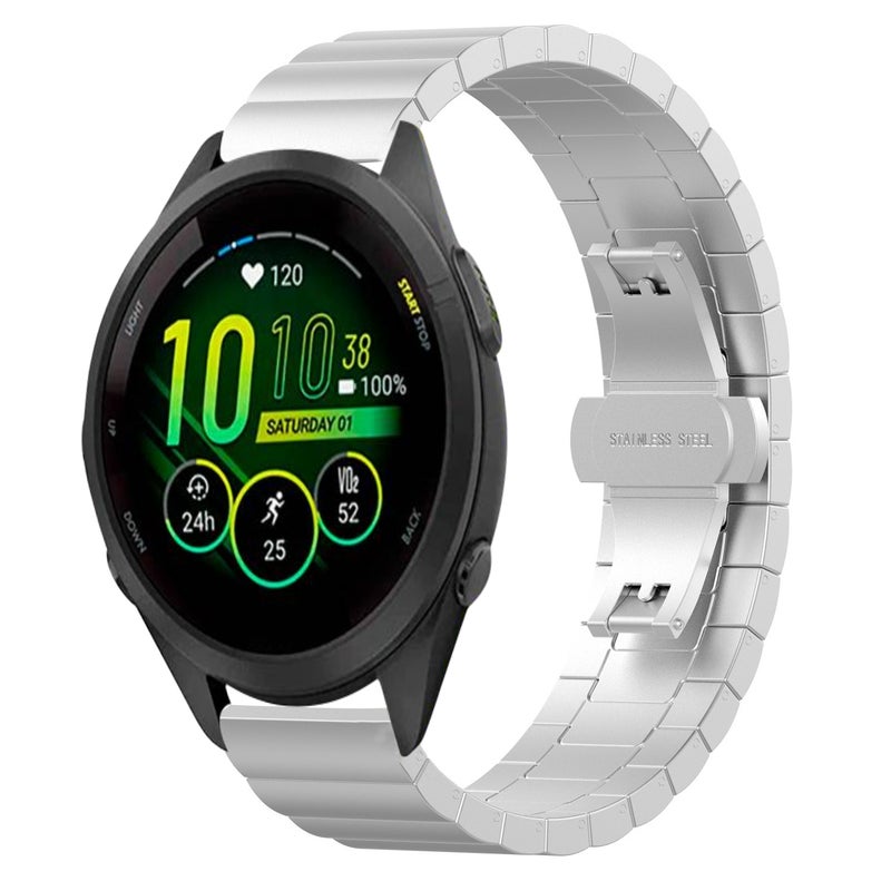 For Garmin Forerunner 265S One Bead erfly Buckle Stainless Steel Metal Watch Band(Silver) - Image 1