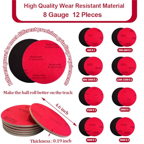 FUYITE 12 PCS Bowling Sanding Pads, Bowling Ball Sanding Sand Pads Polishing Cleaning Kit, Grit 400, 500~600, 800~1000, 1200~1500, 2000, 2500, 3000, 5000, Bowling Ball Resurfacing Polishing Kit - Image 2