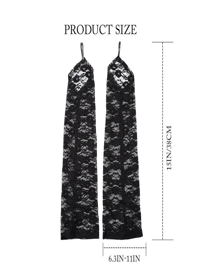 Latious Lace Gloves Black Fingerless Long Bridal Gloves Floral Glove 1920s Party Wedding Prom Glove Accessories for Women and Brides Elbow Length (Black) - Image 4