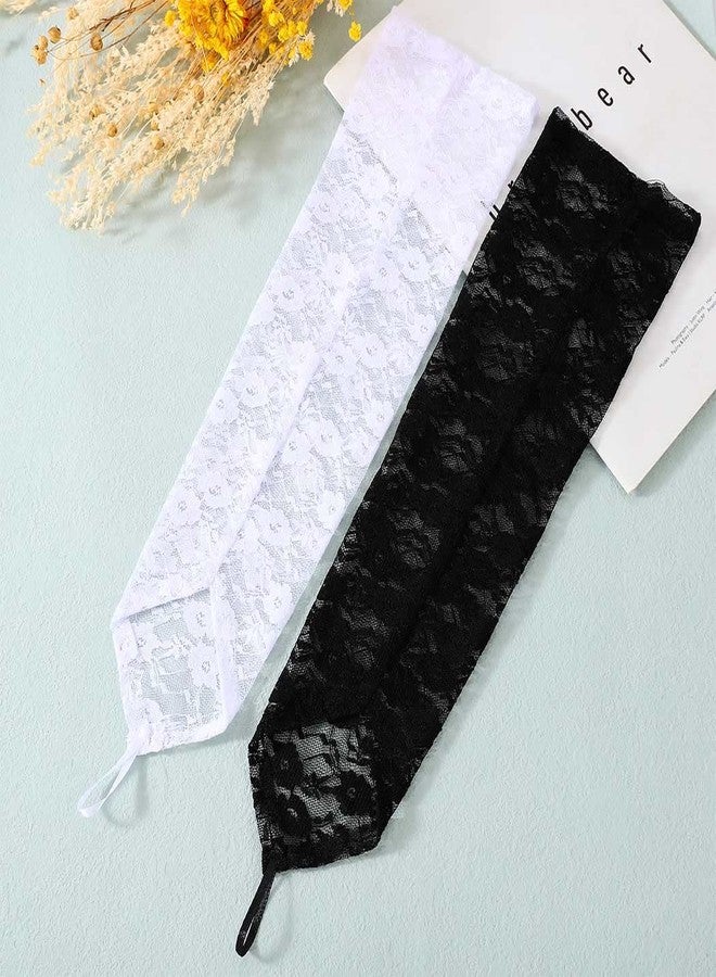 Latious Lace Gloves Black Fingerless Long Bridal Gloves Floral Glove 1920s Party Wedding Prom Glove Accessories for Women and Brides Elbow Length (Black) - Image 2