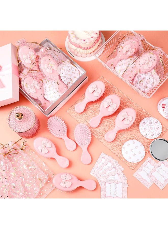 Ferrochef 48 Pcs Coquette Party Favors Pink Bow Mini Compact Mirror Bulk Mini Hair Brush with You are Bowtiful Cards for Women Girls Wedding Bridal Shower Breast Cancer Birthday Party Favor - Image 4