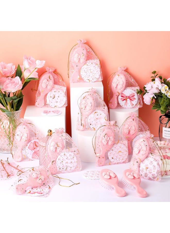 Ferrochef 48 Pcs Coquette Party Favors Pink Bow Mini Compact Mirror Bulk Mini Hair Brush with You are Bowtiful Cards for Women Girls Wedding Bridal Shower Breast Cancer Birthday Party Favor - Image 3