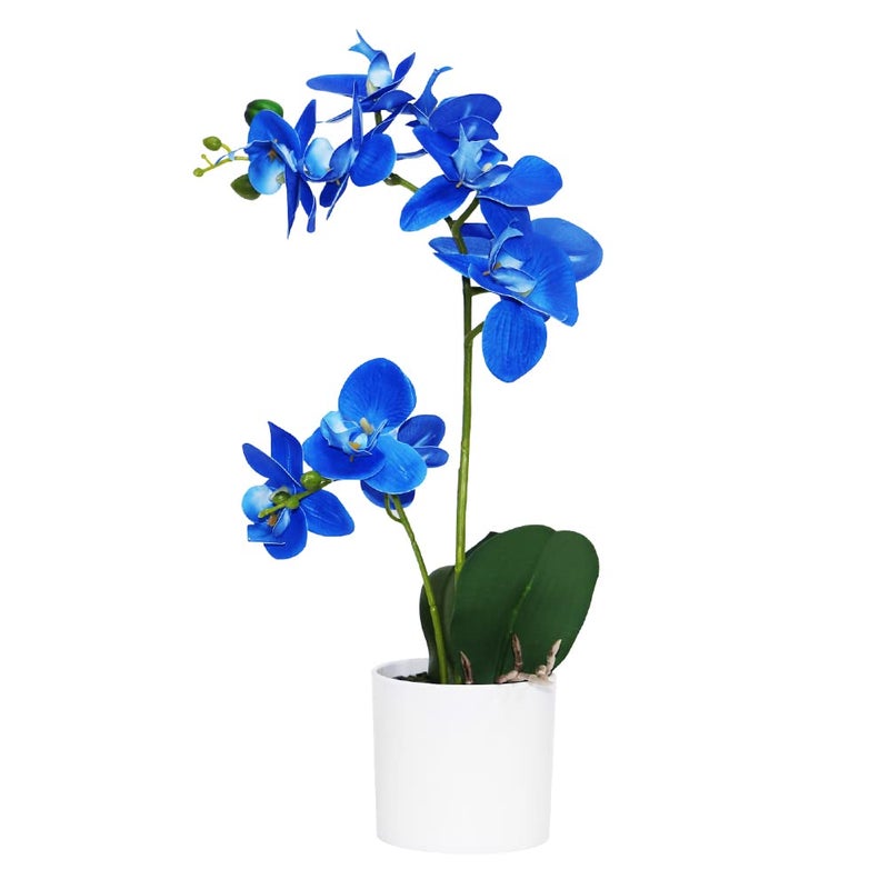 Omygarden Blue Orchid Artificial Flowers in Pot Fake Potted Orchid Flowers Decoration for Home Office Wedding