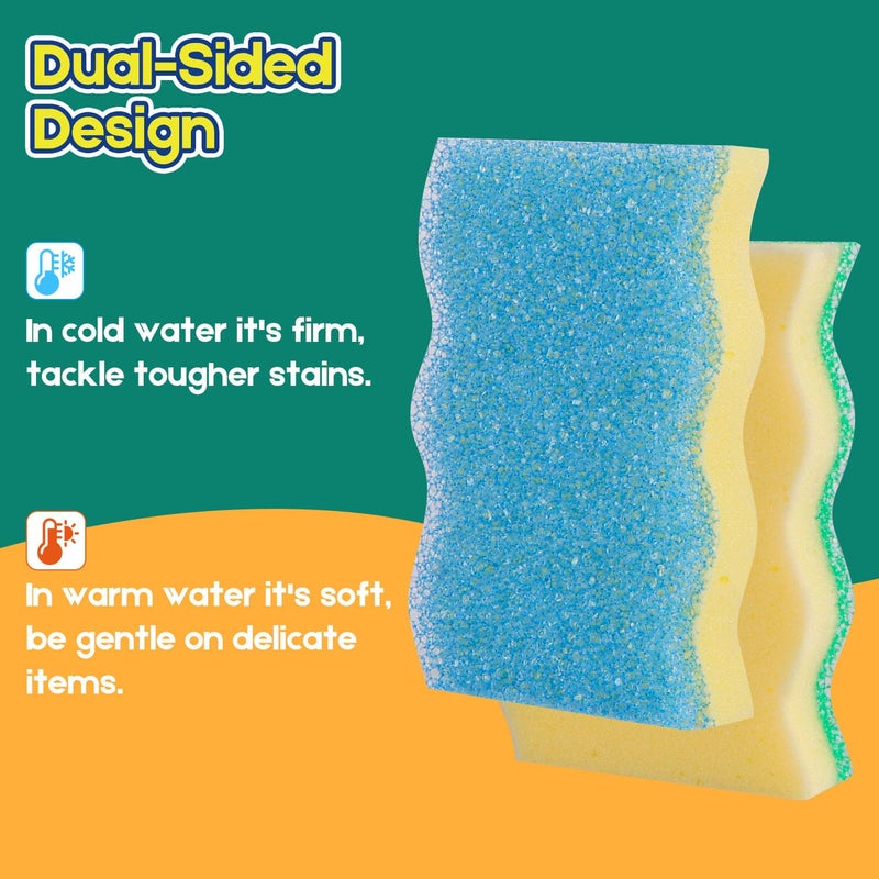 LAUNDRYLUX Scrub Sponge, 4 Pack Dual-Sided Temperature-Responsive Scrubber - Non-Scratch - Multipurpose Dish Sponges for Kitchens, Bathrooms, and Outdoor Use - Wave-Shaped - Image 2