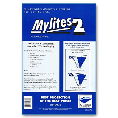 E. Gerber Mylites 2 Large Comics, Magazines & Letters 2-Mil Mylar Sleeves 8-3/4" x 11-1/2" - Pack of 50! - Image 2