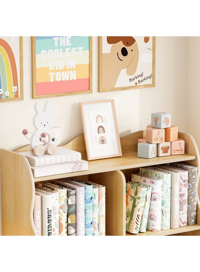 Treocho Kids Bookshelf and Toy Storage Orangizer, 3-Tier Wooden Children's Bookcase with Curve Design, 5 Toy Storage Cabinet Display with Legs for Children's Room, Playroom, School, Natural - Image 4