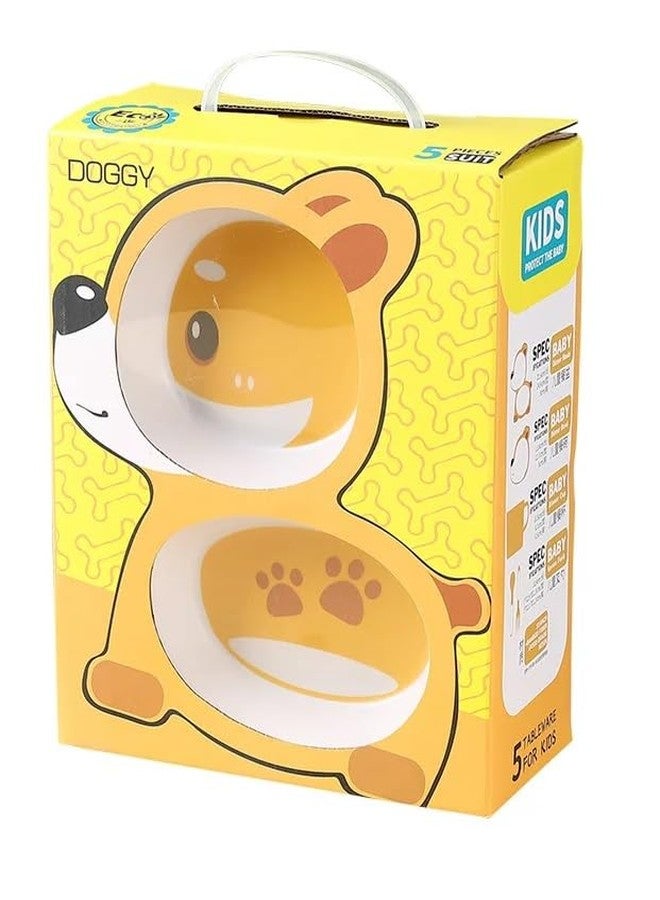 GLIVE (LABEL) Baby Feeding Utensils Bamboo Fibber Baby Tableware Set, Eco Friendly Bamboo Fiber Dinner Set for Weaning for Kids and Toddlers Set of Plate Bowl Cup Fork and Spoon (Random Shape & Color) - Image 1