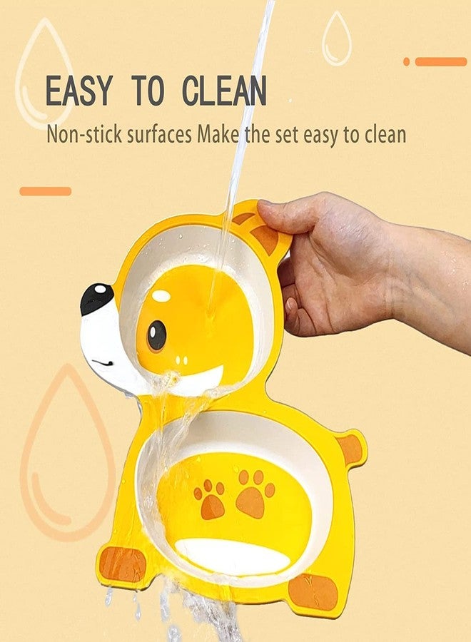GLIVE (LABEL) Baby Feeding Utensils Bamboo Fibber Baby Tableware Set, Eco Friendly Bamboo Fiber Dinner Set for Weaning for Kids and Toddlers Set of Plate Bowl Cup Fork and Spoon (Random Shape & Color) - Image 3