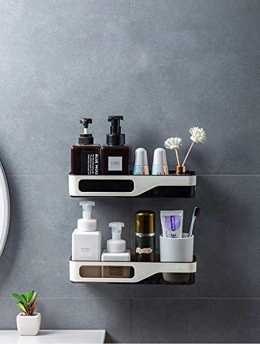 ZURATO Plastic Self Adhesive Bathroom Shelf Storage Organizer No Drilling Shower Shelf Kitchen Storage Basket Rack Shelves Punch-Free Bathing Fitted Bathroom Plastic Wall Mount Storage Box - Image 4