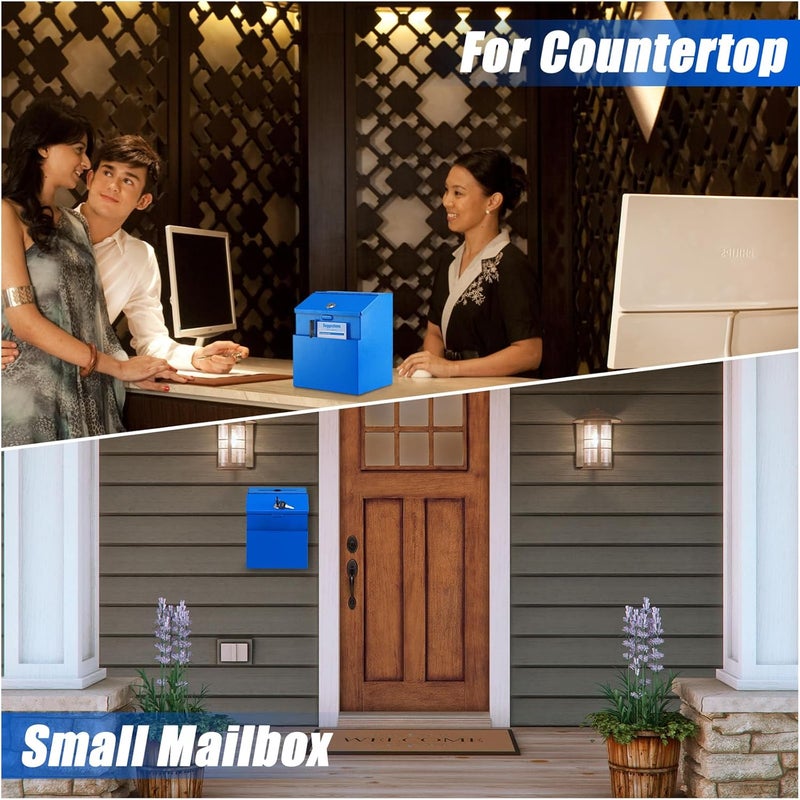 KYODOLED Suggestion Box with Lock, Metal Wall Mounted Donation and Ballot Drop Box with Slot & 2 Keys, 50 Free Suggestion Cards, 8H x 5.7W x 7L Inch, Blue - Image 4