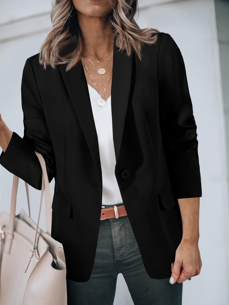 Cicy Bell Women's Casual Blazer - Open Front Long Sleeve Work Office Jacket in Black - Image 4