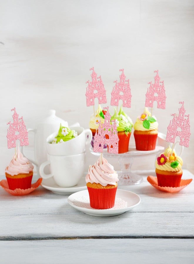 Ephlyn 24Pcs Castle Cupcake Topper Princess Cupcake Toppers Castle Theme Birthday Party Decorations Queen Castle Cupcake Picks for Girl Birthday Baby Shower Party Supplies Pink - Image 5