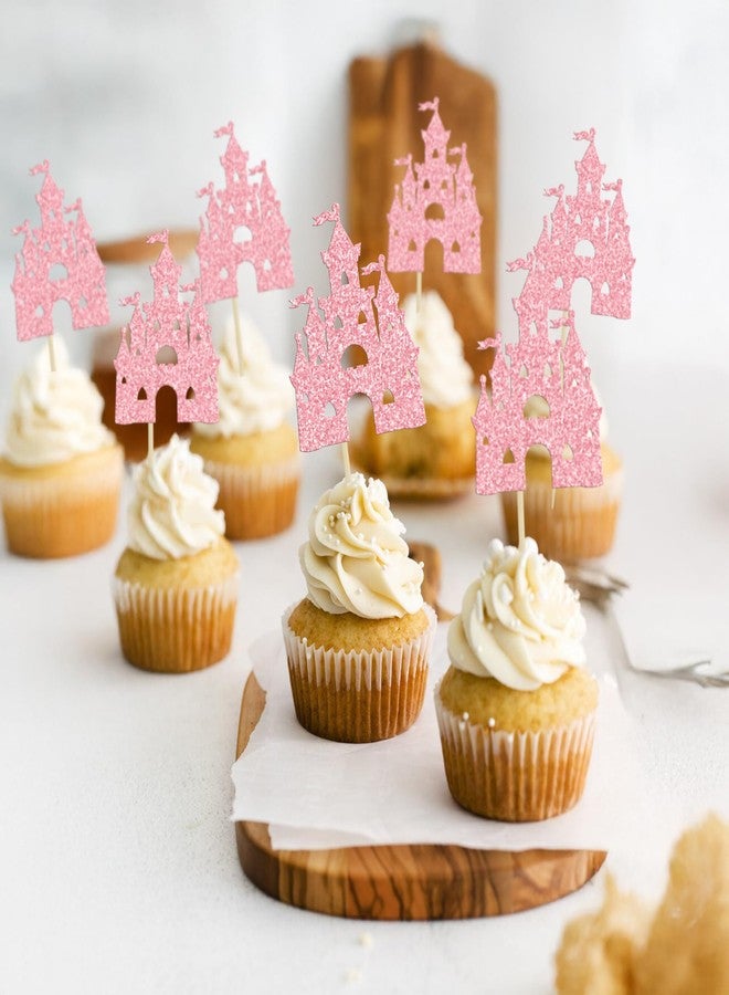 Ephlyn 24Pcs Castle Cupcake Topper Princess Cupcake Toppers Castle Theme Birthday Party Decorations Queen Castle Cupcake Picks for Girl Birthday Baby Shower Party Supplies Pink - Image 4