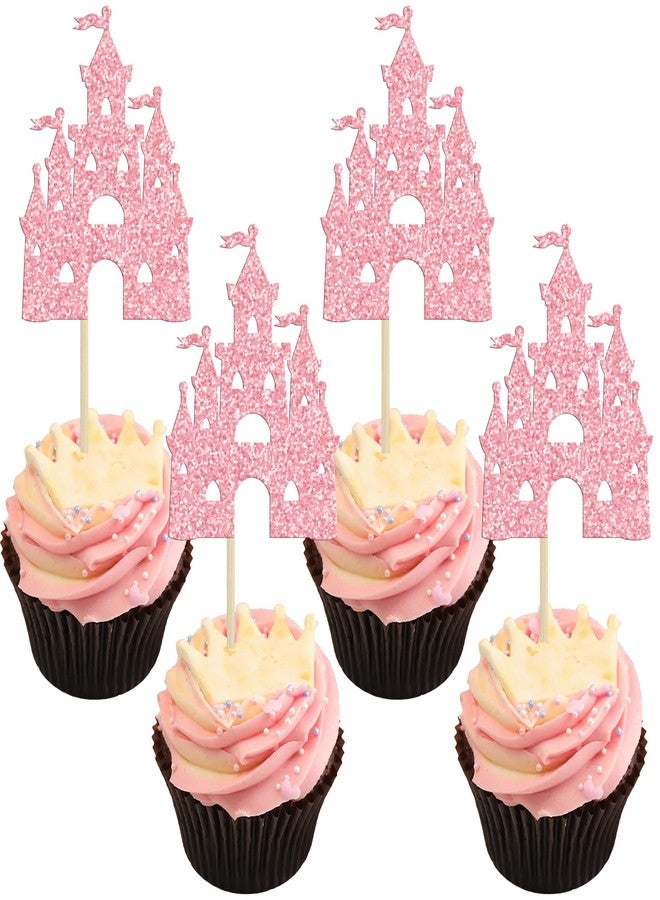 Ephlyn 24Pcs Castle Cupcake Topper Princess Cupcake Toppers Castle Theme Birthday Party Decorations Queen Castle Cupcake Picks for Girl Birthday Baby Shower Party Supplies Pink - Image 1