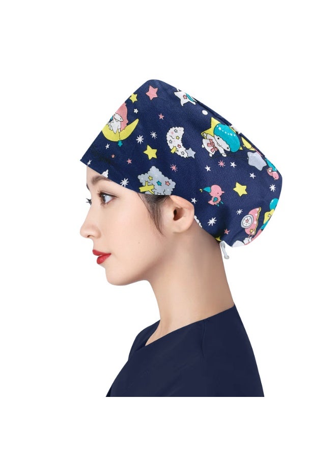 NIBEMINENT Women's Long Hair Nursing Cap Cotton Adjustable Medical Hospital Surgical Cap Unisex Anesthesiologist Nurse Working Scrub Caps