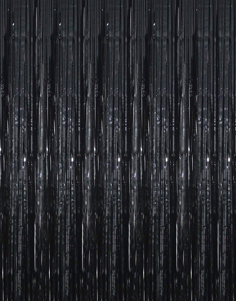 GOER 6.4 ft x 9.8 ft Metallic Tinsel Foil Fringe Curtains,Pack of 2 Party Streamer Backdrop for Birthday,Graduation Decorations and New Year Eve (Black) - Image 1