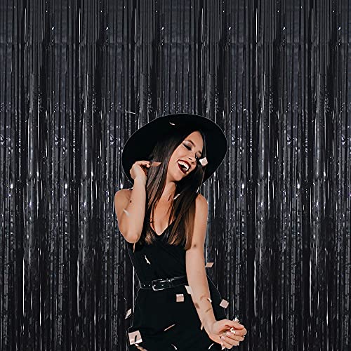 GOER 6.4 ft x 9.8 ft Metallic Tinsel Foil Fringe Curtains,Pack of 2 Party Streamer Backdrop for Birthday,Graduation Decorations and New Year Eve (Black) - Image 4