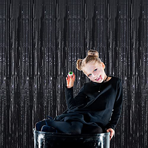 GOER 6.4 ft x 9.8 ft Metallic Tinsel Foil Fringe Curtains,Pack of 2 Party Streamer Backdrop for Birthday,Graduation Decorations and New Year Eve (Black) - Image 5