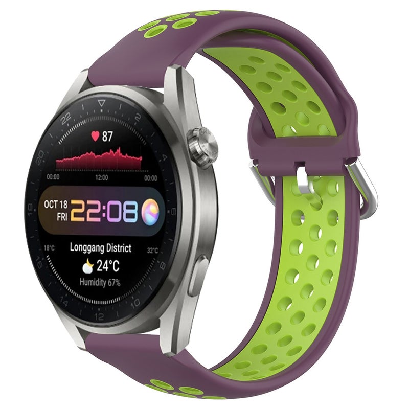 erorex For Huawei Watch 3 Pro New 22Mm Perforated Breathable Sports Silicone Watch Band(Purple+Lime) - Image 1