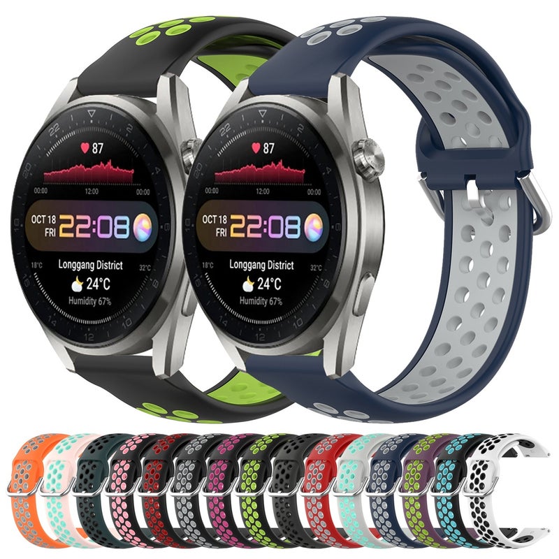 erorex For Huawei Watch 3 Pro New 22Mm Perforated Breathable Sports Silicone Watch Band(Purple+Lime) - Image 3