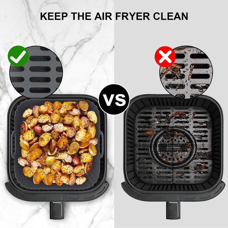 PINTAUR 9-Inch Square Silicone Liners for Large Air Fryer 2Pack, Silicone Pot Baking Accessories for Chefman 6 to 8.5QT, Reusable Air Fryer Tray Insert for Oven Microwave Accessories - Image 5