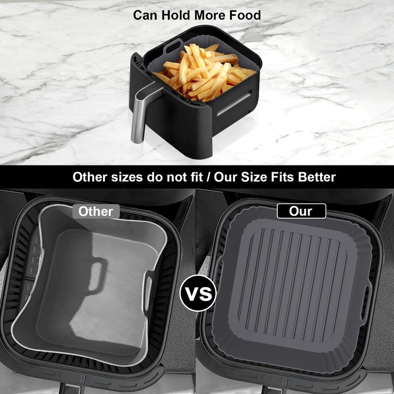 PINTAUR 9-Inch Square Silicone Liners for Large Air Fryer 2Pack, Silicone Pot Baking Accessories for Chefman 6 to 8.5QT, Reusable Air Fryer Tray Insert for Oven Microwave Accessories - Image 4