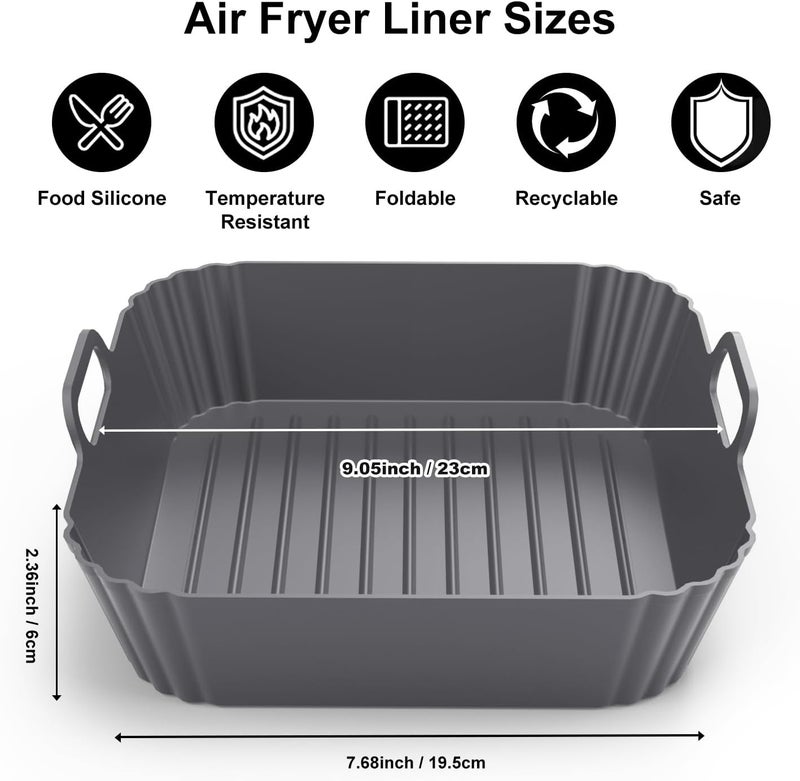 PINTAUR 9-Inch Square Silicone Liners for Large Air Fryer 2Pack, Silicone Pot Baking Accessories for Chefman 6 to 8.5QT, Reusable Air Fryer Tray Insert for Oven Microwave Accessories - Image 2