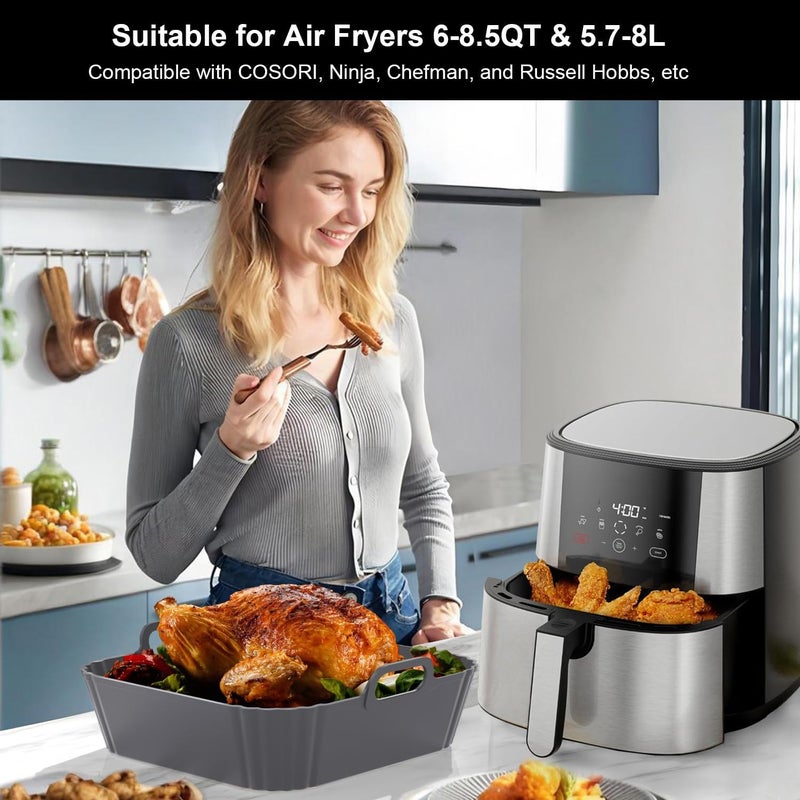 PINTAUR 9-Inch Square Silicone Liners for Large Air Fryer 2Pack, Silicone Pot Baking Accessories for Chefman 6 to 8.5QT, Reusable Air Fryer Tray Insert for Oven Microwave Accessories - Image 3