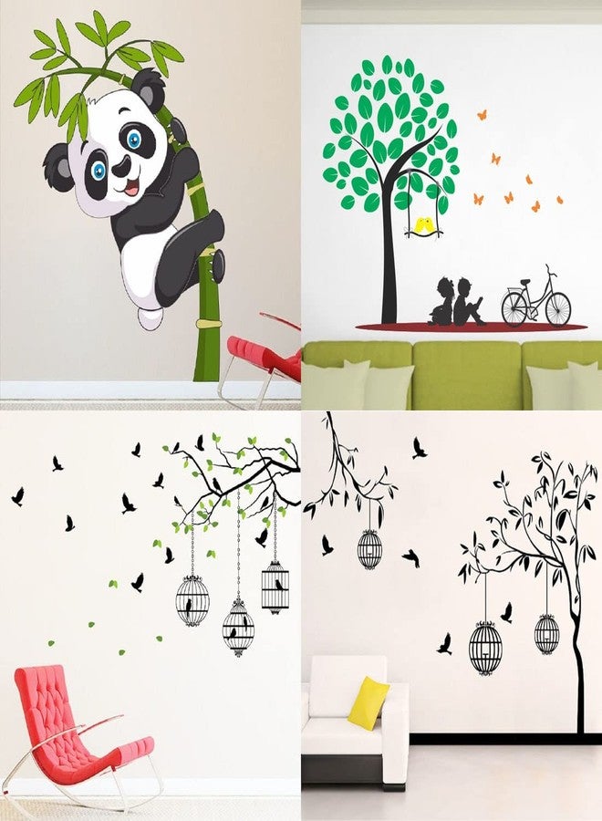 Merical PVC Vinyl Baby Panda, Flying Birds & case, Free Bird case Black, Kids Under Tree Wall Stickers for Living Room, Hall, Wall Dcor - Image 1