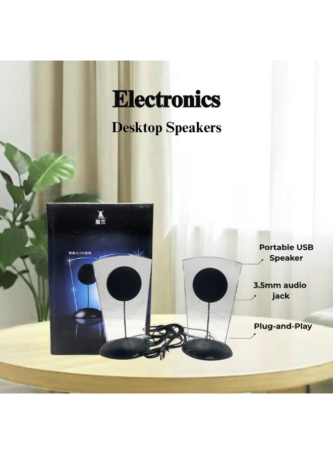 Portable USB 2.0 Desktop Computer Speakers with 3.5mm AUX Audio Jack | Mini Plug-and-Play Stereo Sound System for PC, Laptop & Monitor | Elegant, Neon Light-Up Design - Image 1