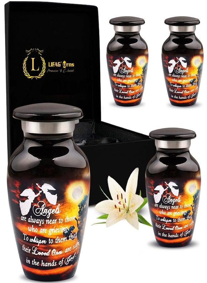 LIFAG Small Urns for Human Ashes Keepsake Set of 4 with Cross Necklace for Ashes & Gift Box | Handcrafted Spiritual Mini Cremation Urns for Men & Women | Elegant Tiny Burial & Funeral Urn - 3 Inch - Image 1