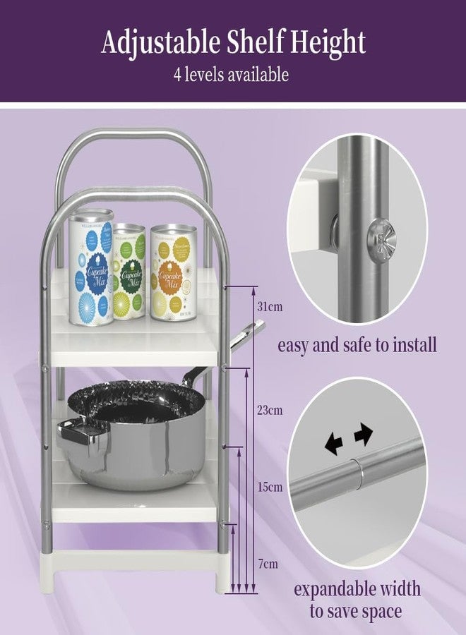 INOVERA (LABEL) 2 Tier Pool Space Under Sink Storage Organizer - Adjustable Kitchen Rack Holder - Expandable Cabinet Shelf (White) - Image 3