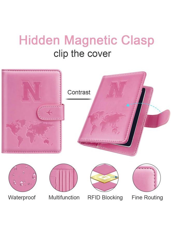 Simikol Passport Holder Wallet Cover Personalized Letter A-Z Travel Wallet RFID Blocking Passport Cover Wallet Case for Travel Passport Book Holders for Women and Men, Pink, N, Personalized Letter - Image 5