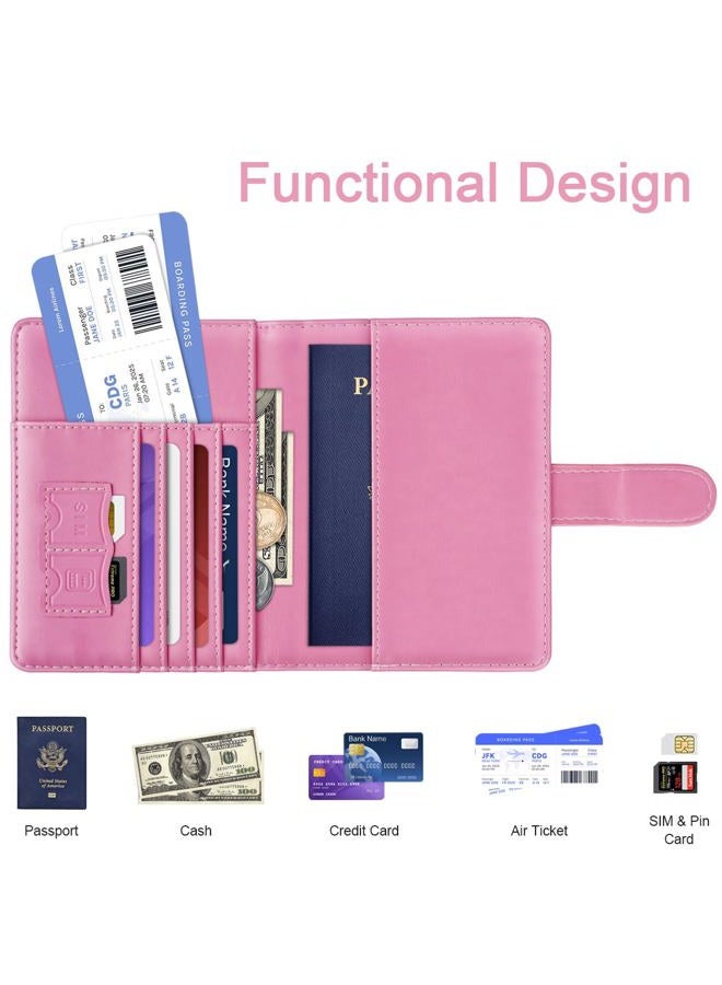 Simikol Passport Holder Wallet Cover Personalized Letter A-Z Travel Wallet RFID Blocking Passport Cover Wallet Case for Travel Passport Book Holders for Women and Men, Pink, N, Personalized Letter - Image 2