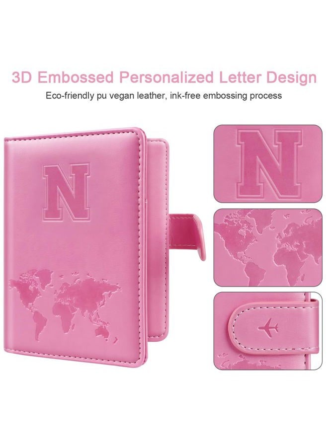 Simikol Passport Holder Wallet Cover Personalized Letter A-Z Travel Wallet RFID Blocking Passport Cover Wallet Case for Travel Passport Book Holders for Women and Men, Pink, N, Personalized Letter - Image 4