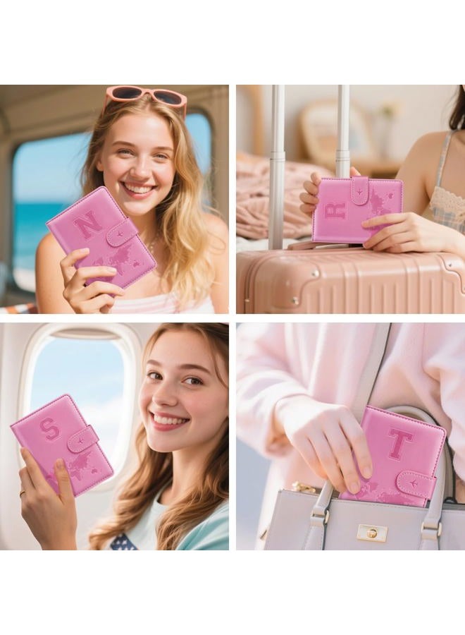 Simikol Passport Holder Wallet Cover Personalized Letter A-Z Travel Wallet RFID Blocking Passport Cover Wallet Case for Travel Passport Book Holders for Women and Men, Pink, N, Personalized Letter - Image 3