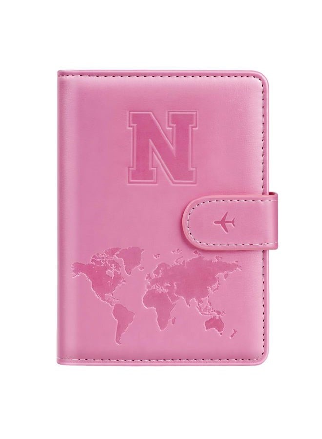 Simikol Passport Holder Wallet Cover Personalized Letter A-Z Travel Wallet RFID Blocking Passport Cover Wallet Case for Travel Passport Book Holders for Women and Men, Pink, N, Personalized Letter - Image 1