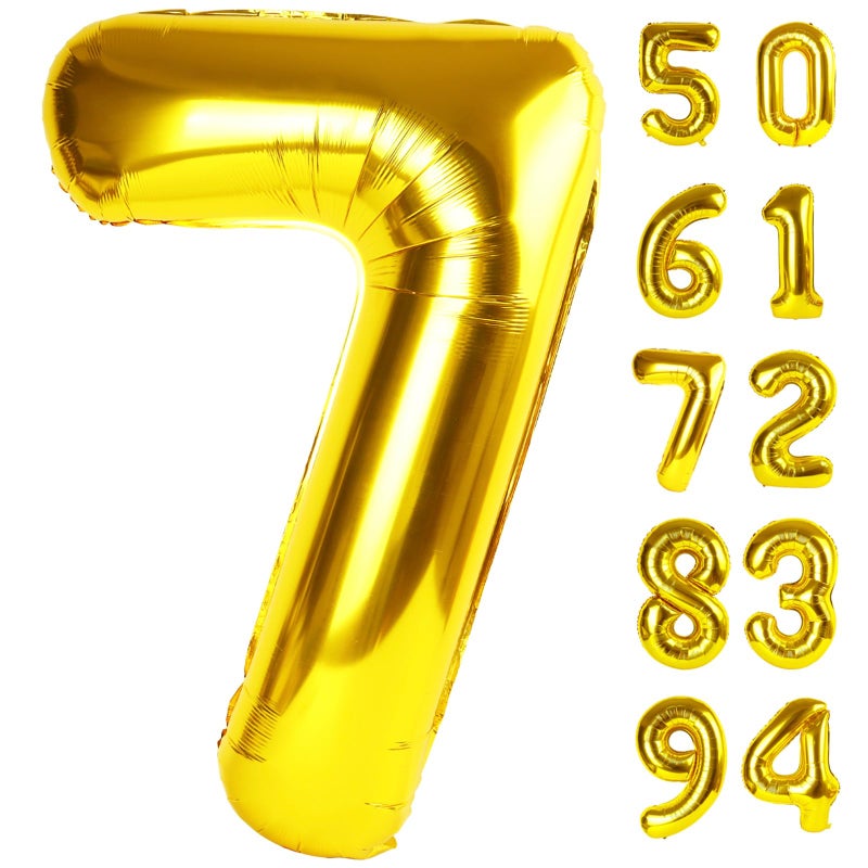 IWERP Gold 7 Balloon, Number Balloon 40 Inch, Gold Party Decorations, 7th Balloon Number, Gold Seven Birthday Decorations, Number 7 Balloon - Image 1
