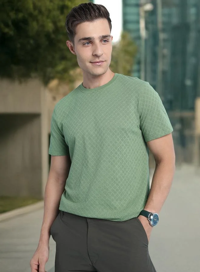 Dennis Lingo Men's Olive Cotton Blend Solid Pattern Regular Fit T-Shirt