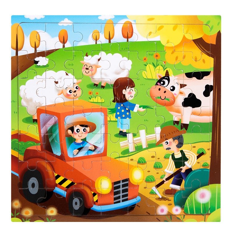 Wooden 49-Piece Scene Puzzle Children'S Early Education Puzzle Animal Dinosaur Traffic Cartoon Wooden Flat Puzzle Toy - Image 1