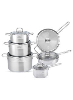 Life Smile Cookware Set 12 Pieces - Pure 18/10 Stainless Steel Cooking Set - Induction Base Pots and Pans Set - Non-Toxic, 100% PFOA, PTFE & PFOS Free - Oven Safe Kitchen Cookware Sets (Silver)  - Image 1
