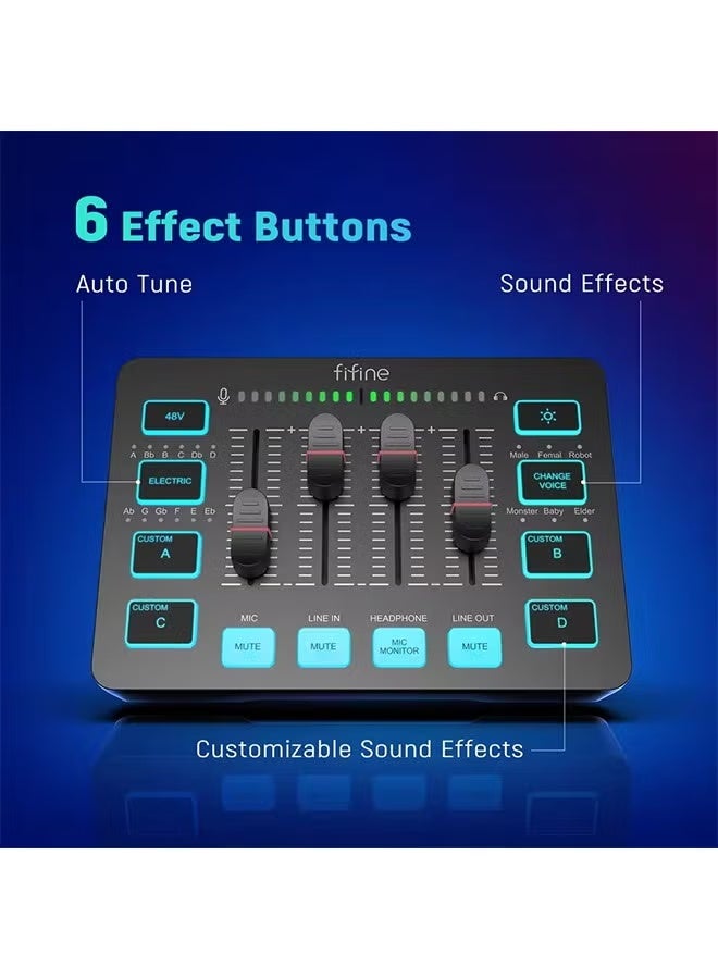 FIFINE Gaming Audio Mixer,Streaming 4-Channel RGB Mixer with XLR Microphone Interface,for Game Voice,Podcast,AmpliGame SC3 - Image 2